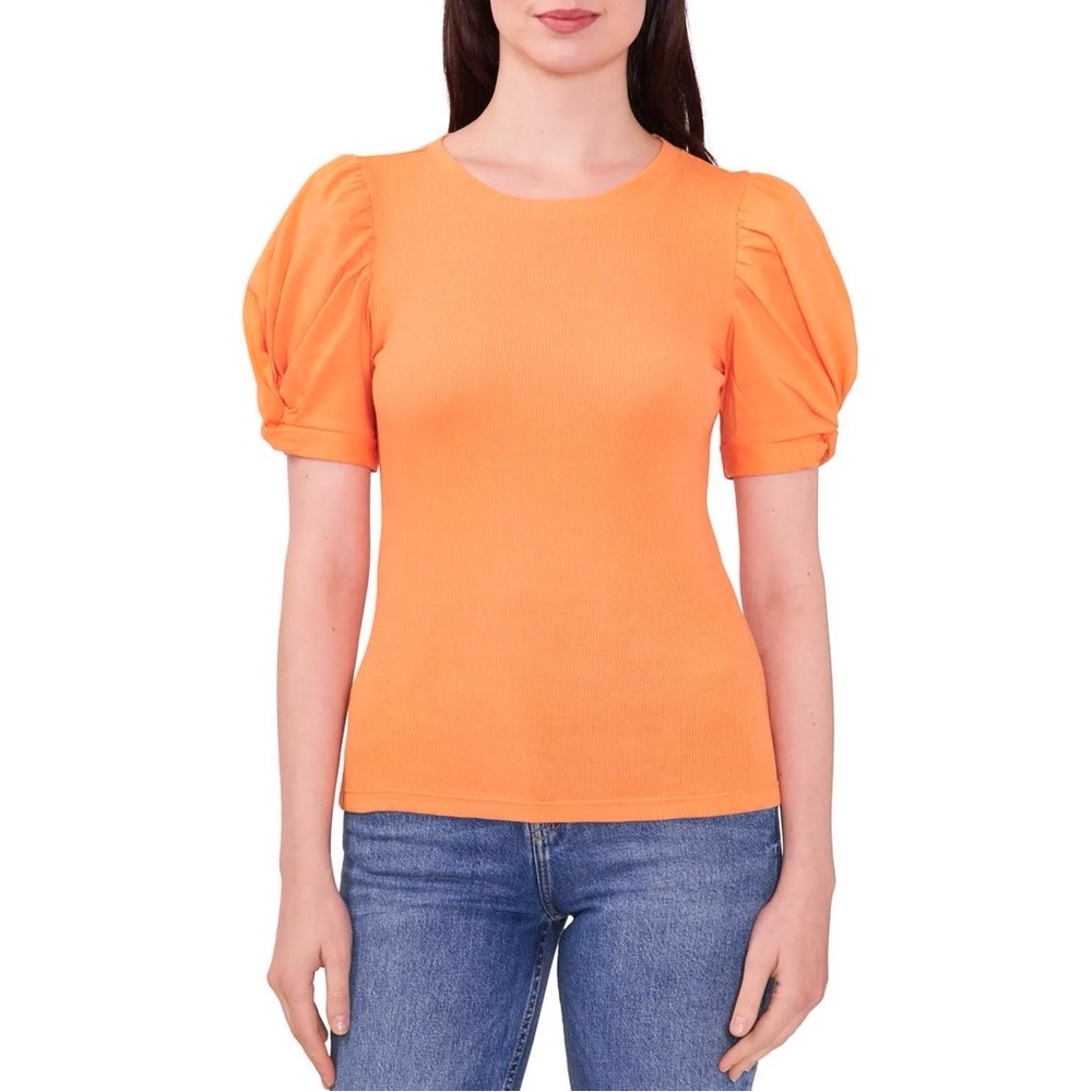 Vince Camuto Puff Twist Short Knot Sleeve Top 100% Cotton Breathable Stretch